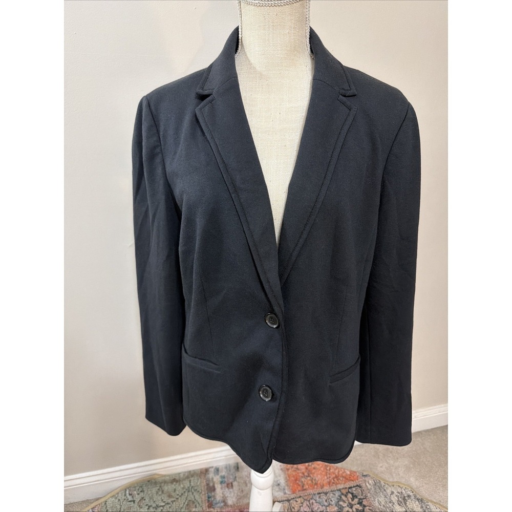 Talbots Aberdeen Ponte Knit Blazer Size 16 Black Two Button Career Jacket EUC